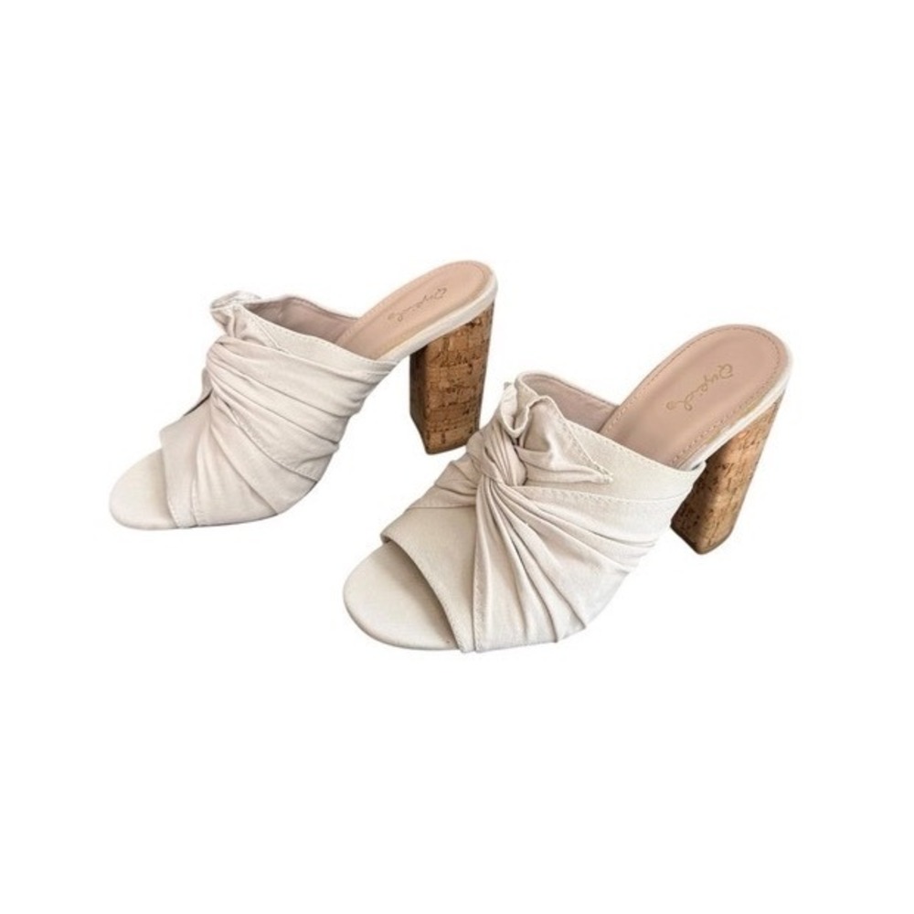 4/$40 Qupid Alona Runched Canvas Cork Block Heel Mules